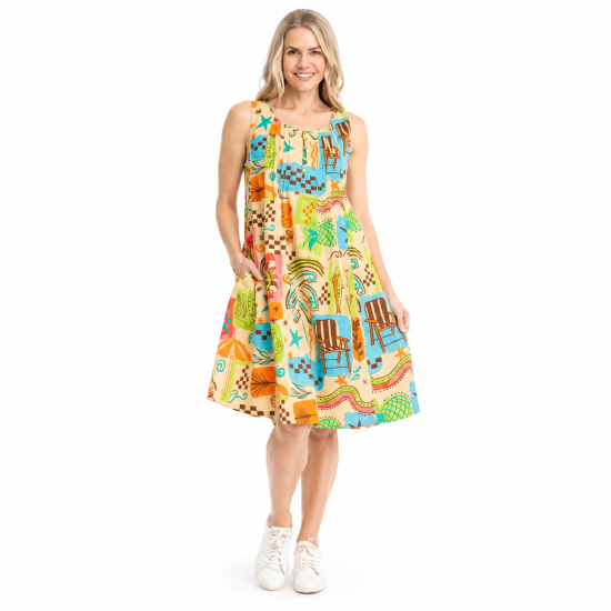 Estelle Simple Blocks 3 Crew Neck Sleeveless Dress