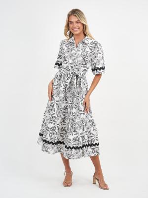 Linen Print Shirt Dress