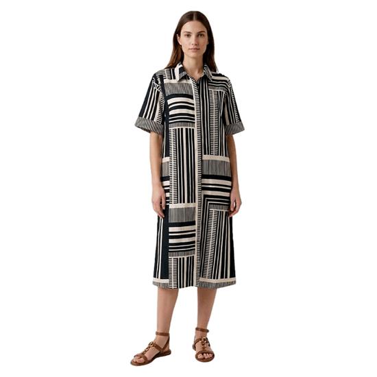 Navy Cream Print Dress