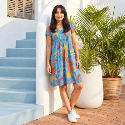 Nicola Tropical Foliage Denim Dress
