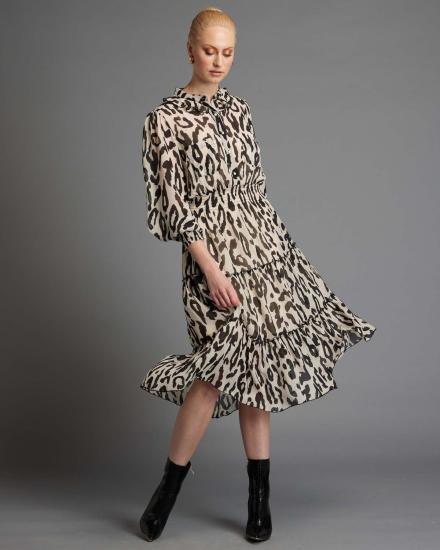 Fate + Becker Dreaming Cream Animal Print Midi Dress