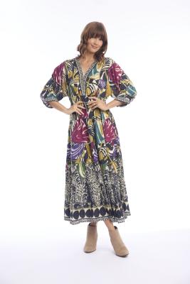 Tenerife Print Maxi V Neck Dress
