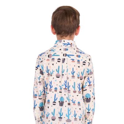 Rocky Cream/Blue Multi Kid's Half Placket Long Sleeve Shirt