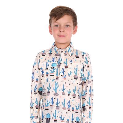 Rocky Cream/Blue Multi Kid's Half Placket Long Sleeve Shirt