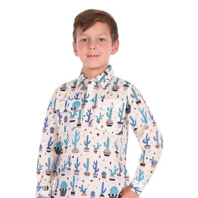 Rocky Cream/Blue Multi Kid's Half Placket Long Sleeve Shirt