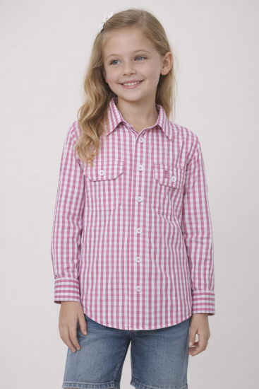 Pink and White Children's Check Long Sleeve Shirt