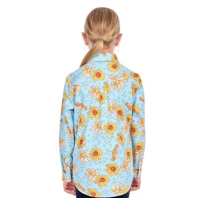 Sunday Blue/Yellow Kid's Half Placket Long Sleeve Shirt