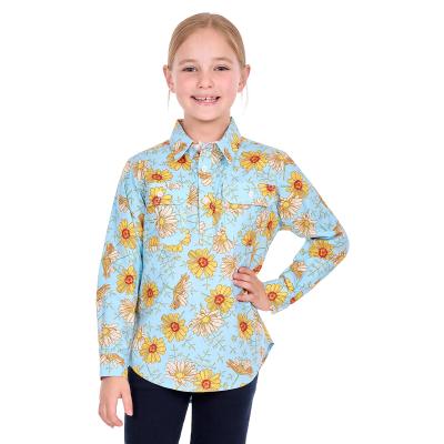 Sunday Blue/Yellow Kid's Half Placket Long Sleeve Shirt