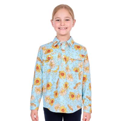 Sunday Blue/Yellow Kid's Half Placket Long Sleeve Shirt