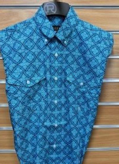 Roper Mens Blue Print L/S Shirt