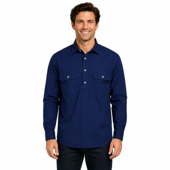 French Navy Men's Closed Front Long Sleeve Shirt