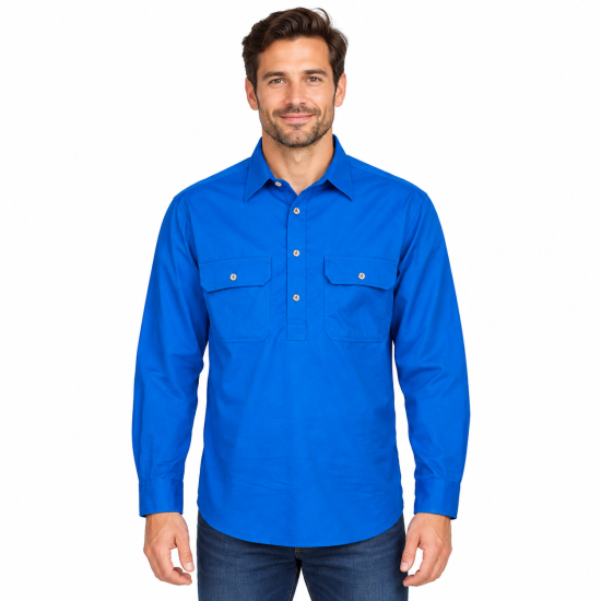 Pilbara Cobalt Closed Front Men's Long Sleeve Shirt