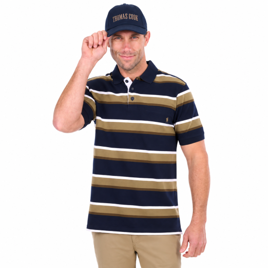 Vincent Navy/Tan Men's One Pocket Short Sleeve Polo
