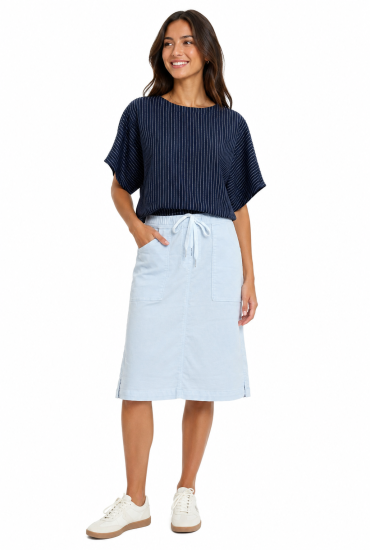 White Micro Knit Denim Skirt