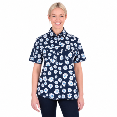 Cass Navy Women's Half Placket Short Sleeve Shirt