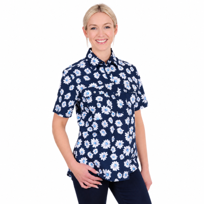 Cass Navy Women's Half Placket Short Sleeve Shirt