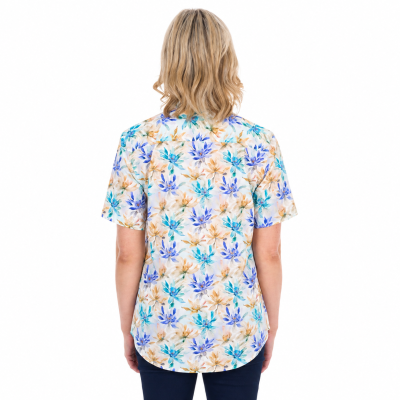 Meadow Blue/Multi Women's Half Placket Short Sleeve Shirt