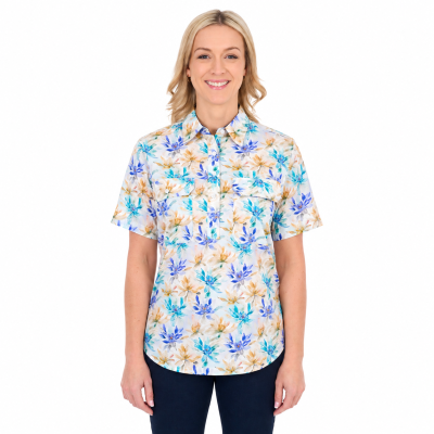 Meadow Blue/Multi Women's Half Placket Short Sleeve Shirt