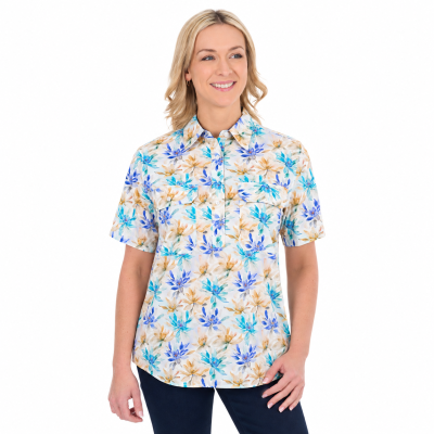 Meadow Blue/Multi Women's Half Placket Short Sleeve Shirt