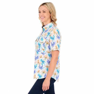 Meadow Blue/Multi Women's Half Placket Short Sleeve Shirt