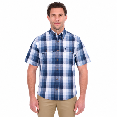 Oscar Navy Check Men's Two Pocket Short Sleeve Shirt