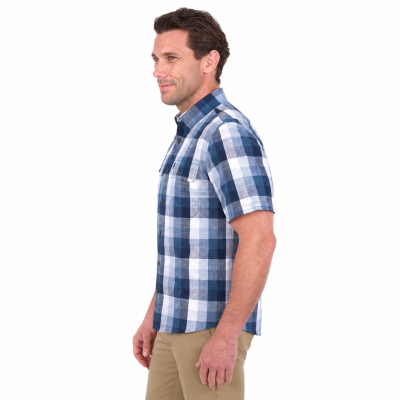 Oscar Navy Check Men's Two Pocket Short Sleeve Shirt