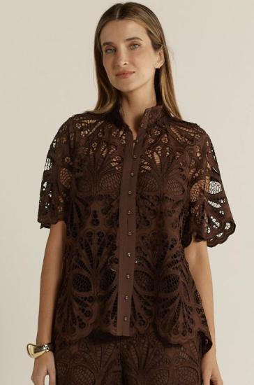 Elara Chocolate Broderie Blouse