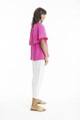 Pink Linen Chinese Collar Top