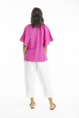 Pink Linen Chinese Collar Top