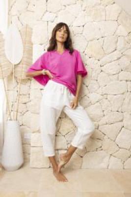 Pink Linen Chinese Collar Top