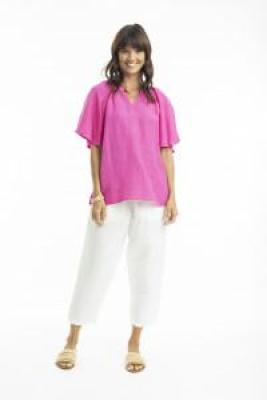 Pink Linen Chinese Collar Top