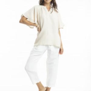 Sand Linen Chinese Collar Top