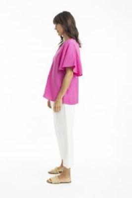 Pink Linen Chinese Collar Top