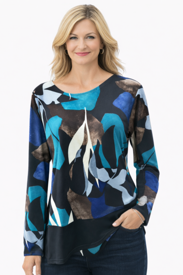 Teal Autumn Print Long Sleeve Top