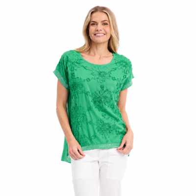Green Broderie Embellished Top