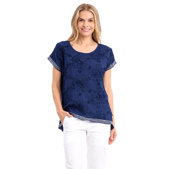 Navy Broderie Embellished Top