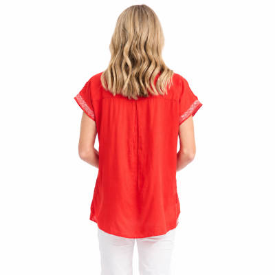 Red Broderie Embellished Top