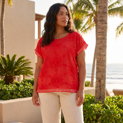 Red Broderie Embellished Top
