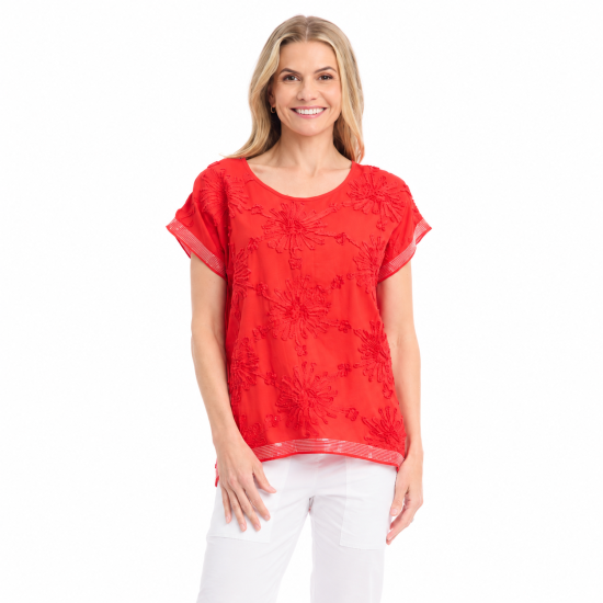 Red Broderie Embellished Top