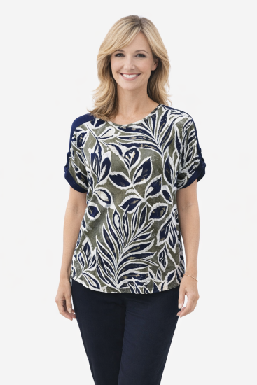 Navy Print Knit Top