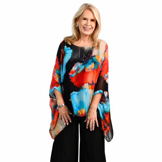 Electric Floral Gabriella Batwing Silk Top