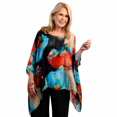 Electric Floral Gabriella Batwing Silk Top
