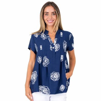 Navy Embroidered Top