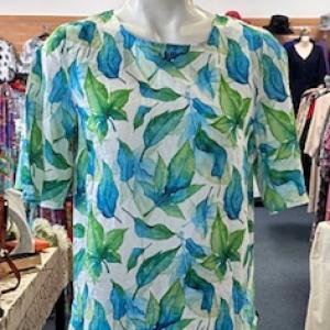 Green and Blue Leaf Print Top