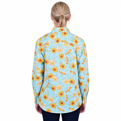 Sunday Blue/Yellow Women's Half Placket Long Sleeve Shirt