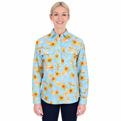 Sunday Blue/Yellow Women's Half Placket Long Sleeve Shirt