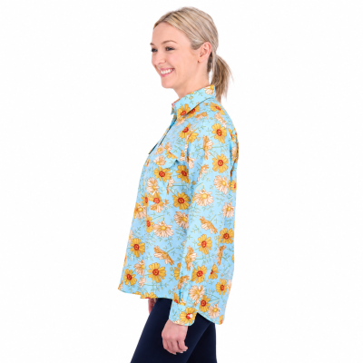 Sunday Blue/Yellow Women's Half Placket Long Sleeve Shirt