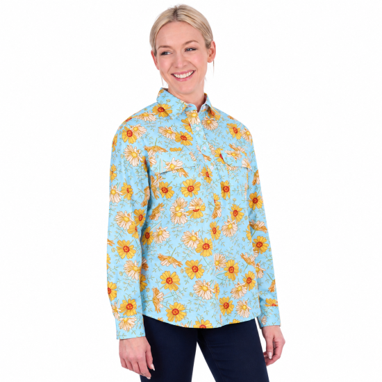 Sunday Blue/Yellow Women's Half Placket Long Sleeve Shirt