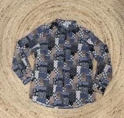 Black Tiles Print L/S Shirt